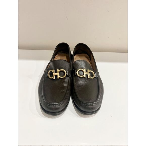 Salvatore Ferragamo Gancini Gold Buckle Slip On Leather Loafers Brown Men's 12 E - Picture 3 of 8